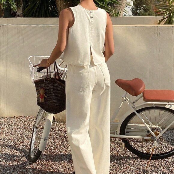 SHEIN- Livesso Women's Casual Summer Tank Top And Denim Pants 2 Pieces Set - Picture 2 of 5